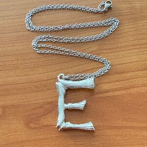 BIg Initial Silver 'E' Pendant Necklace